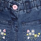 Infants' Stonewashed Blue Elasticated Jeans With Floral Embroidery, Dark Blue, small image number null