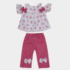 Girls' Pink Round Neck Cold Shoulder Floral Top and Capri Set, Light Pink, small