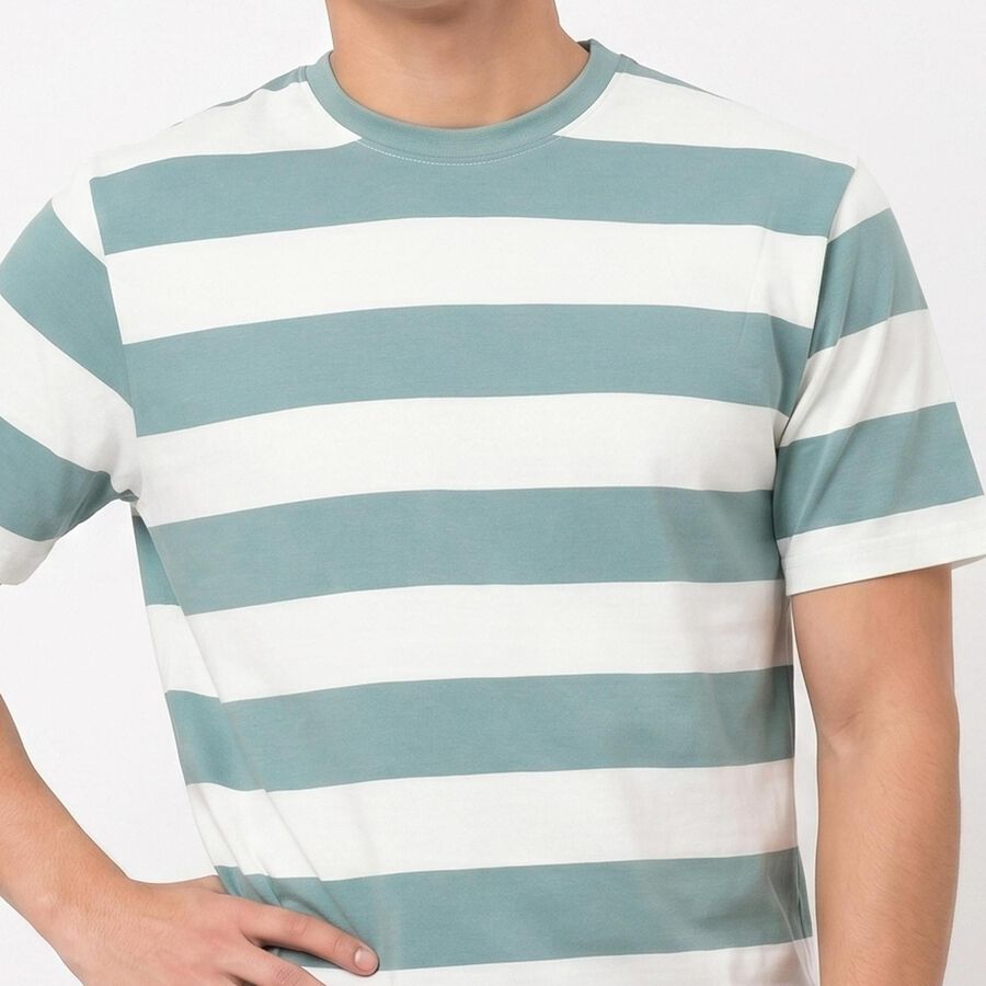 Men's Aqua Round Neck Regular T-Shirt, Aqua, large