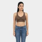 Women's Brown Sleeveless Athleisure Sports Bra, Brown, small