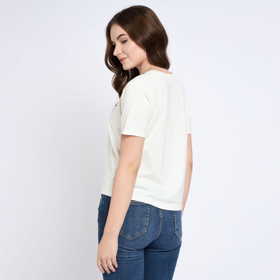 Ladies' Round Neck T-Shirt, ऑफ व्हाइट, large image number null