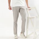 Men's Muted Silver Slim Fit Flat-Front Casual Trousers, सिल्वर, small