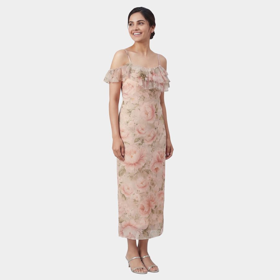 Women's Light Pink Mock Neck Floral Mini Dress, Light Pink, large