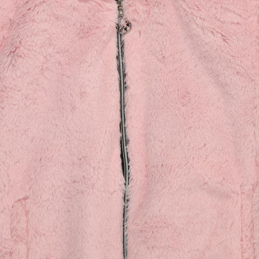Girls Light Pink Hooded Casual Jacket, हल्का गुलाबी, large