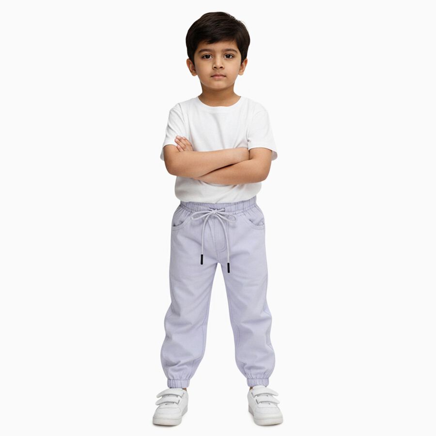 Boys Soft Lilac Elastic Waist Cotton Jogger Trousers, Light Blue, large