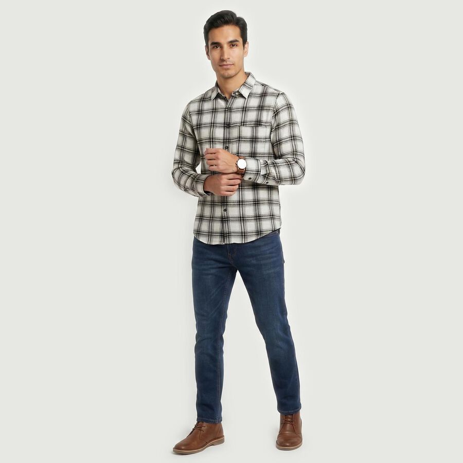 Men's White Cotton Long Sleeve Collar Regular Fit Casual Shirt, सफ़ेद, large