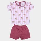 Infants Pink Cotton Round Neck Short Set Upper and Bottom Set, Light Pink, small