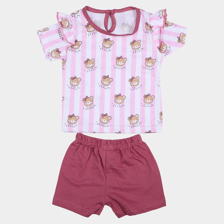Infants Pink Cotton Round Neck Short Set Upper and Bottom Set, Light Pink, large