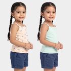 Girls' Peach Cotton Square Neck Sleeveless Vest, हल्का गुलाबी, small