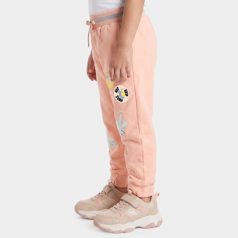 Girls' Peach Jogger Fit Bunny Applique Pyjama, पीच, large