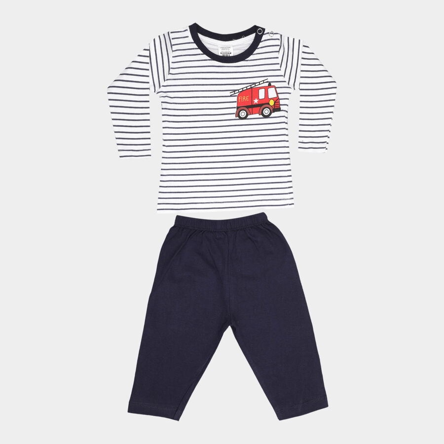 Infants Cotton Stripes Baba Suit, Navy Blue, large image number null