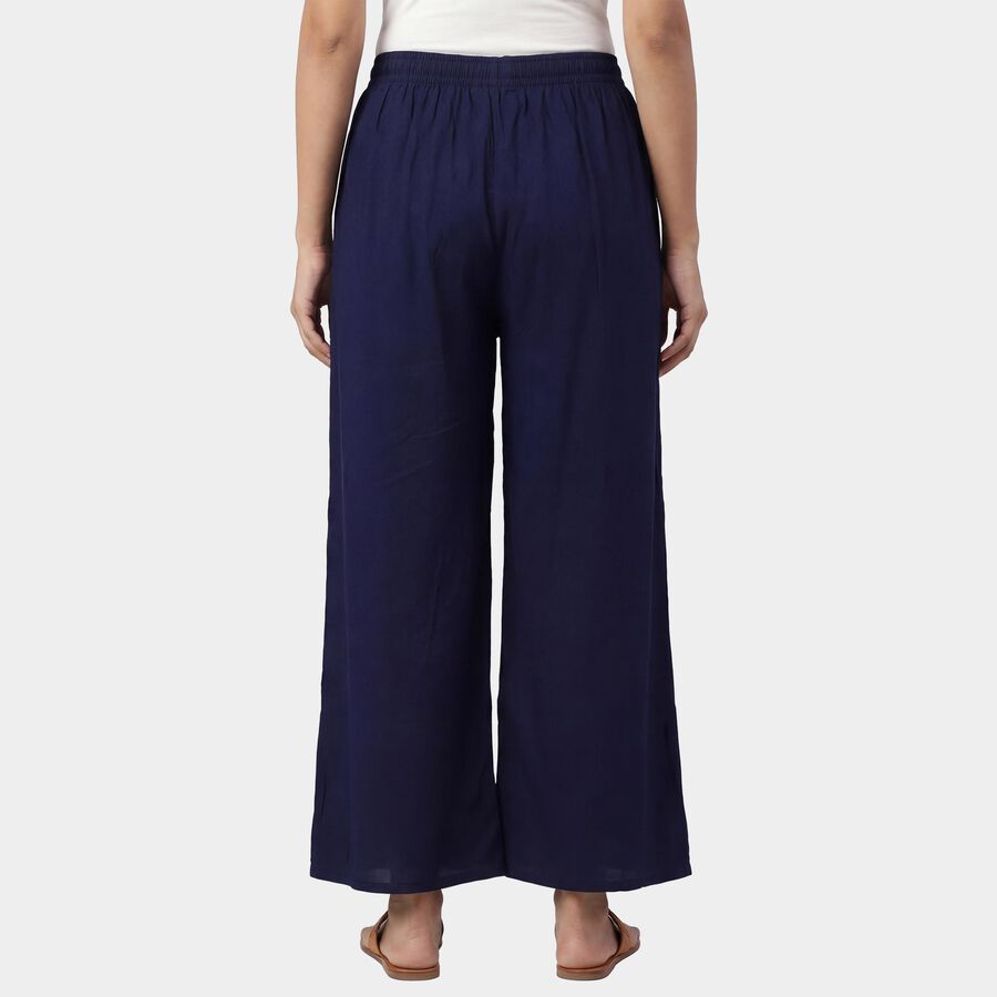 Women's Dark Blue Relaxed Fit Floral Printed Palazzos, Dark Blue, large