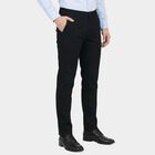 Men's Black Slim Fit Flat-Front Casual Trousers, Black, small