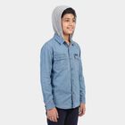 Boys' Light Blue Hooded Casual Shirt, Light Blue, small