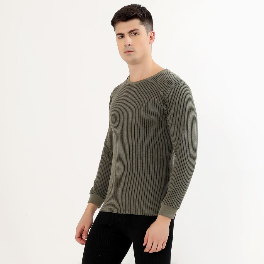 Men's Muted Olive Green Round Neck Thermal, Olive, large image number null