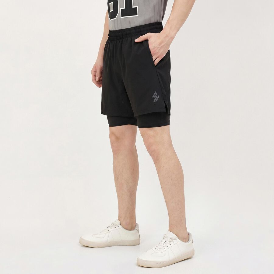 Men's Black Regular Fit Sports Shorts, काला, large