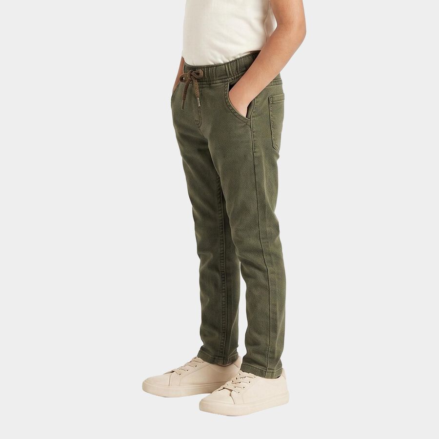 Boys' Olive Green Straight Fit Drawstring Waist Jeans, ओलिव, large