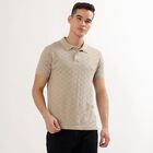 Men's Muted Beige Polo Neck Casual T-Shirt, Ecru Melange, small image number null