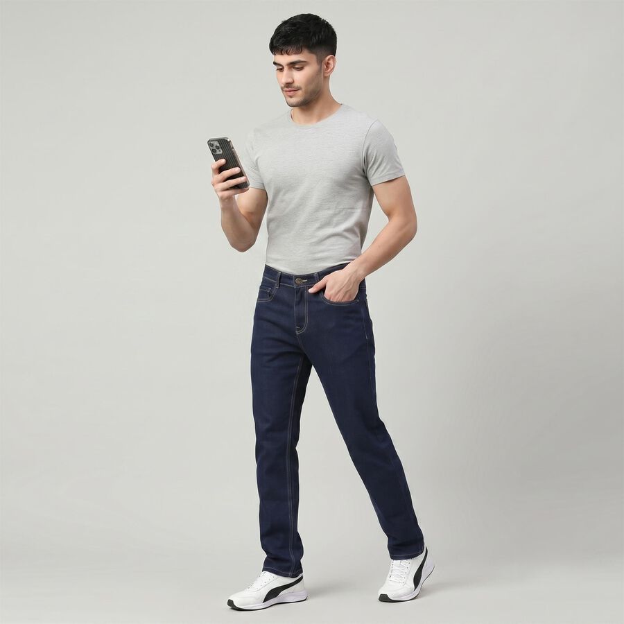 Men's Navy Blue Slim Fit Classic Jeans, Dark Blue, large