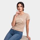 Women's Beige Cotton Round Neck Regular T-Shirt, Beige, small