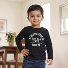 Boys' Black Round Neck Regular T-Shirt, काला, small