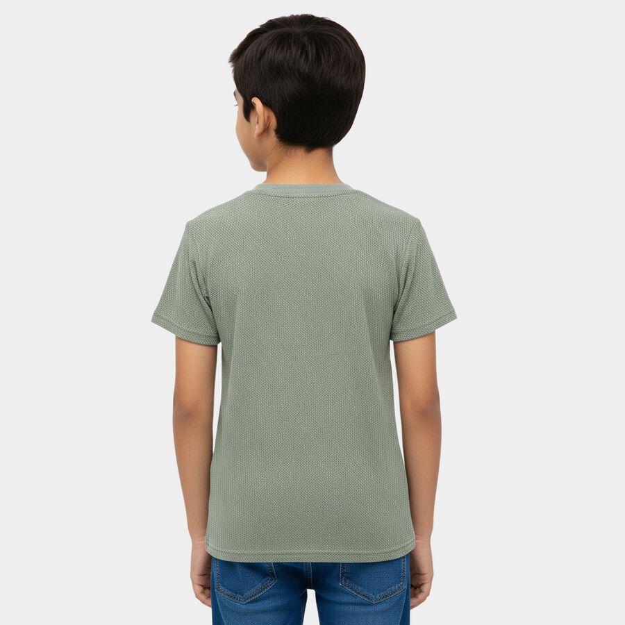 Boys Light Green Round Neck Graphic Printed Casual T-Shirt, हल्का हरा, large