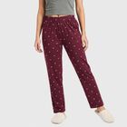 Women's Wine Straight Fit Heart Printed Pyjama, वाइन, small