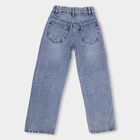 Girls' Stonewashed Blue Wide Leg Buttoned Jeans, Mid Blue, small image number null