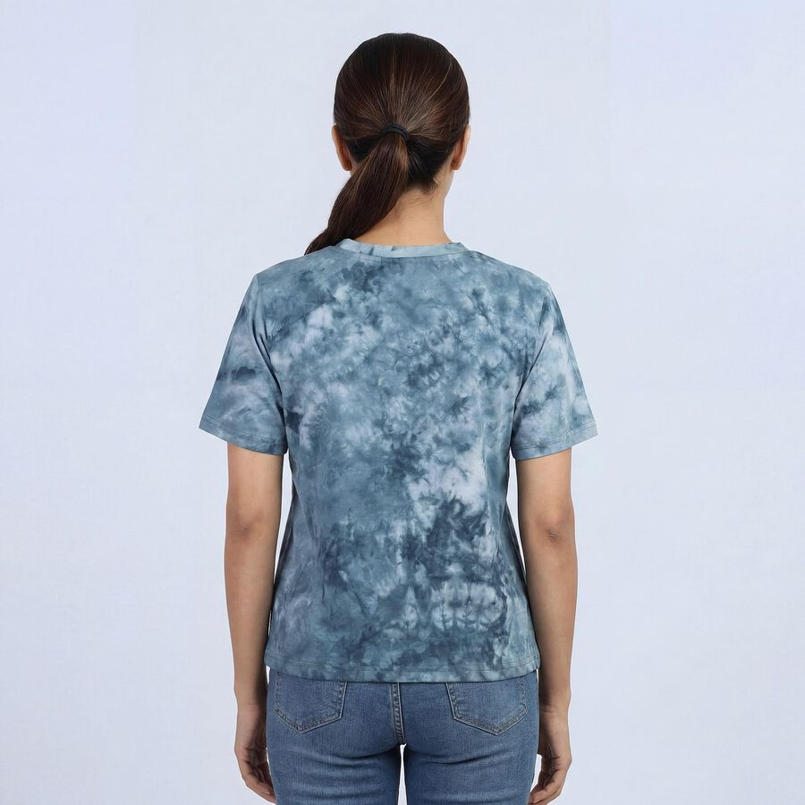 Women's Blue Cotton Round Neck Casual T-Shirt, नीला, large