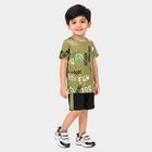 Boys Olive Green 100% Cotton Crew Neck Graphic Print Baba Suit, ओलिव, small