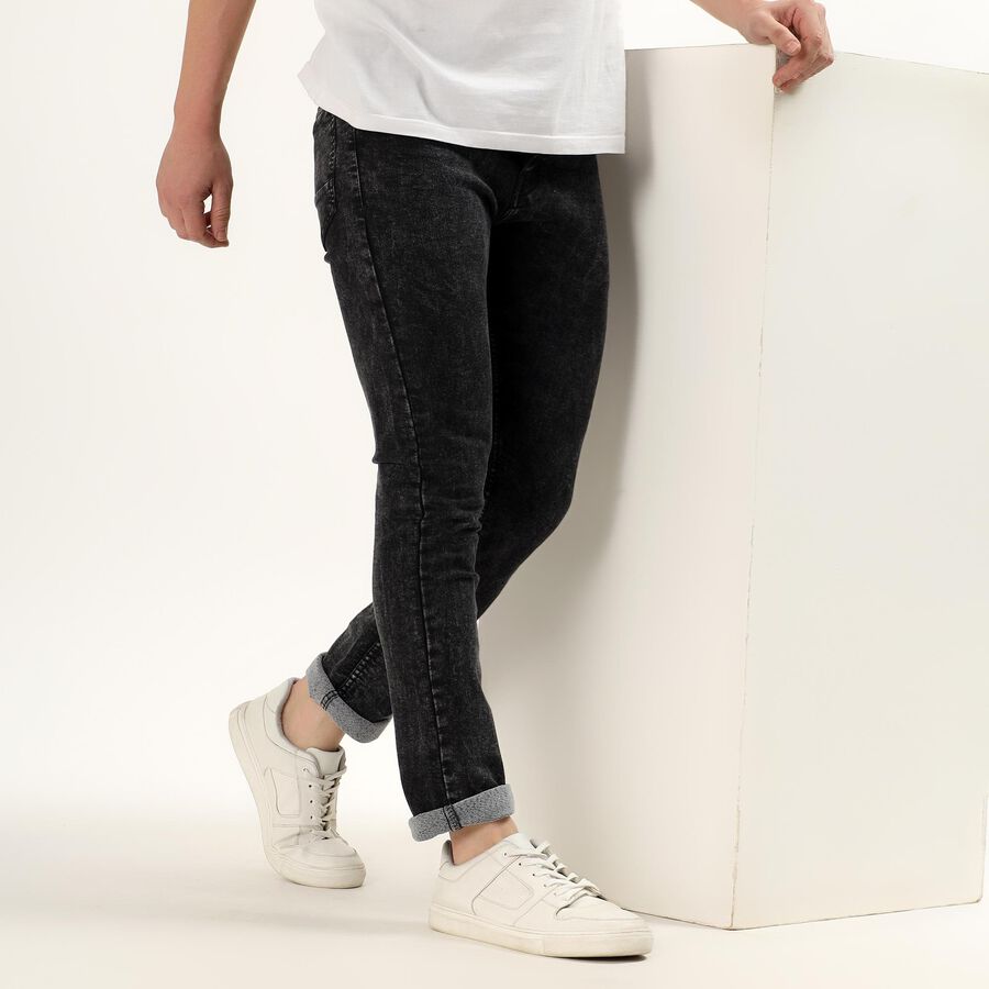 Men's Washed Black Skinny Fit Five-Pocket Jeans, Black, large image number null