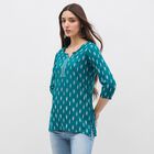Women's Deep Teal Blue Notch Neck Printed Kurti, Mid Blue, small image number null