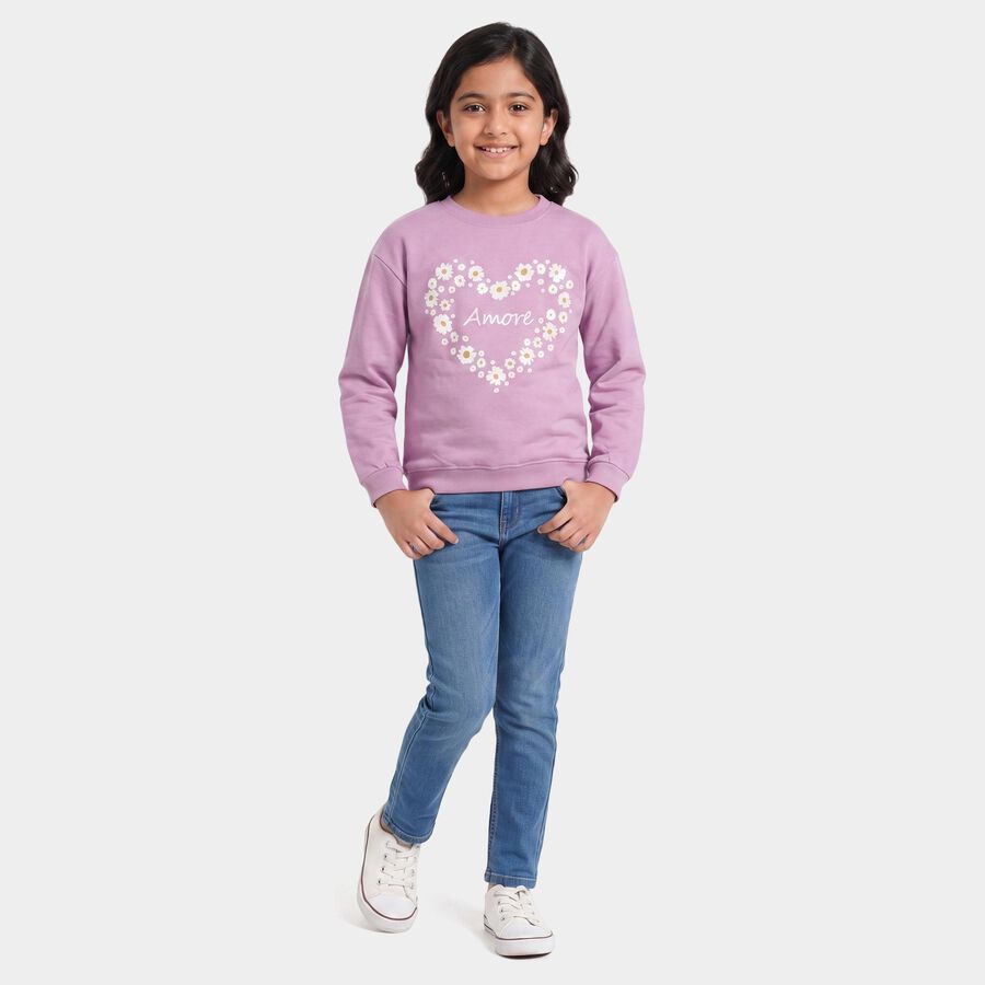 Girls' Lilac Crew Neck Pullover Sweatshirt, लाइलेक, large