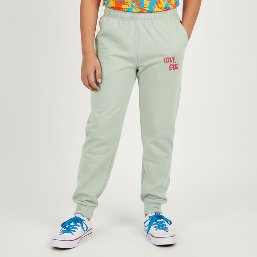 Girls' Soft Mint Green Printed Elastic Waist Winter Pyjama, हल्का हरा, large image number null