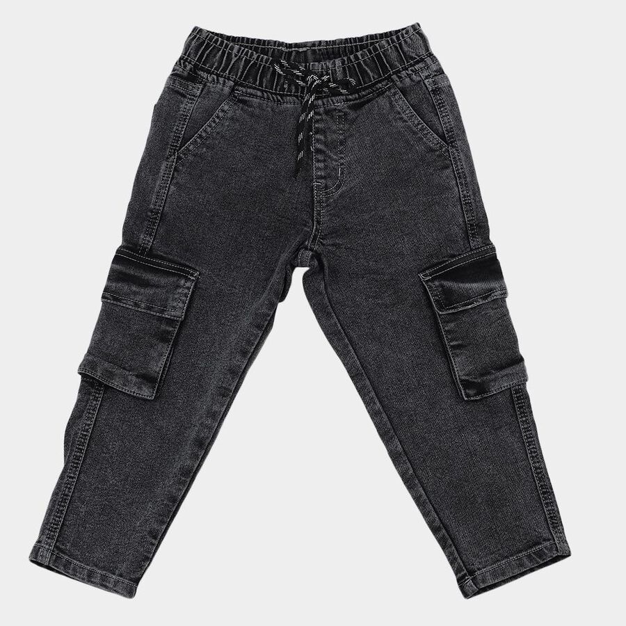 Boys' Grey Cargo Fit Elastic Waist Jeans, Light Grey, large