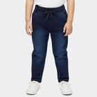 Boys' Navy Blue Regular Fit Drawstring Jeans, Mid Blue, small