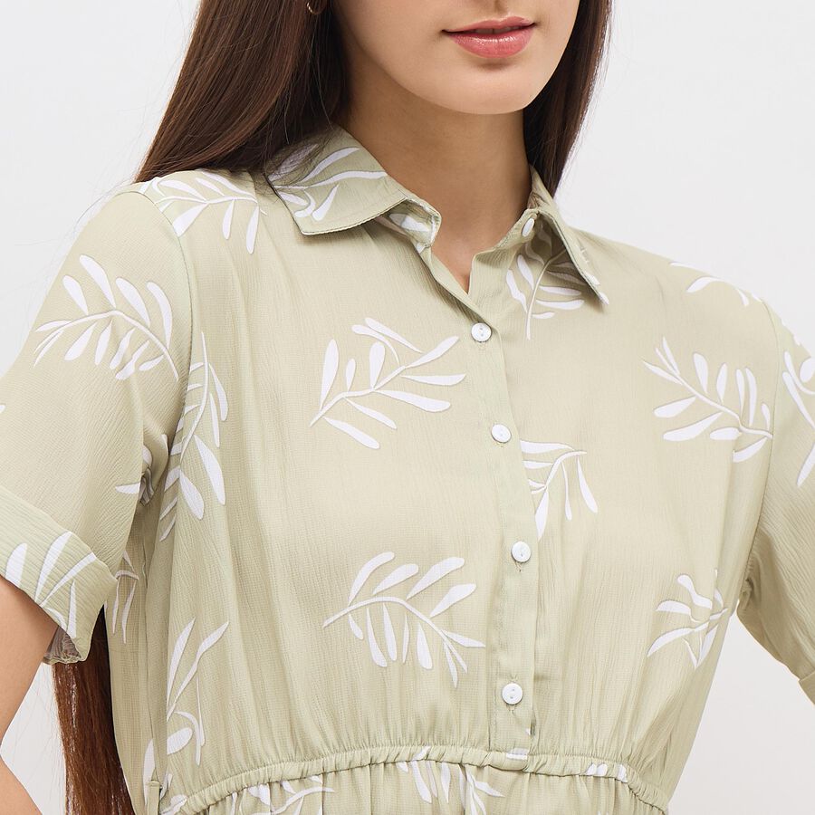 Women's Light Sage Green Collared Shirt Dress, Light Green, large