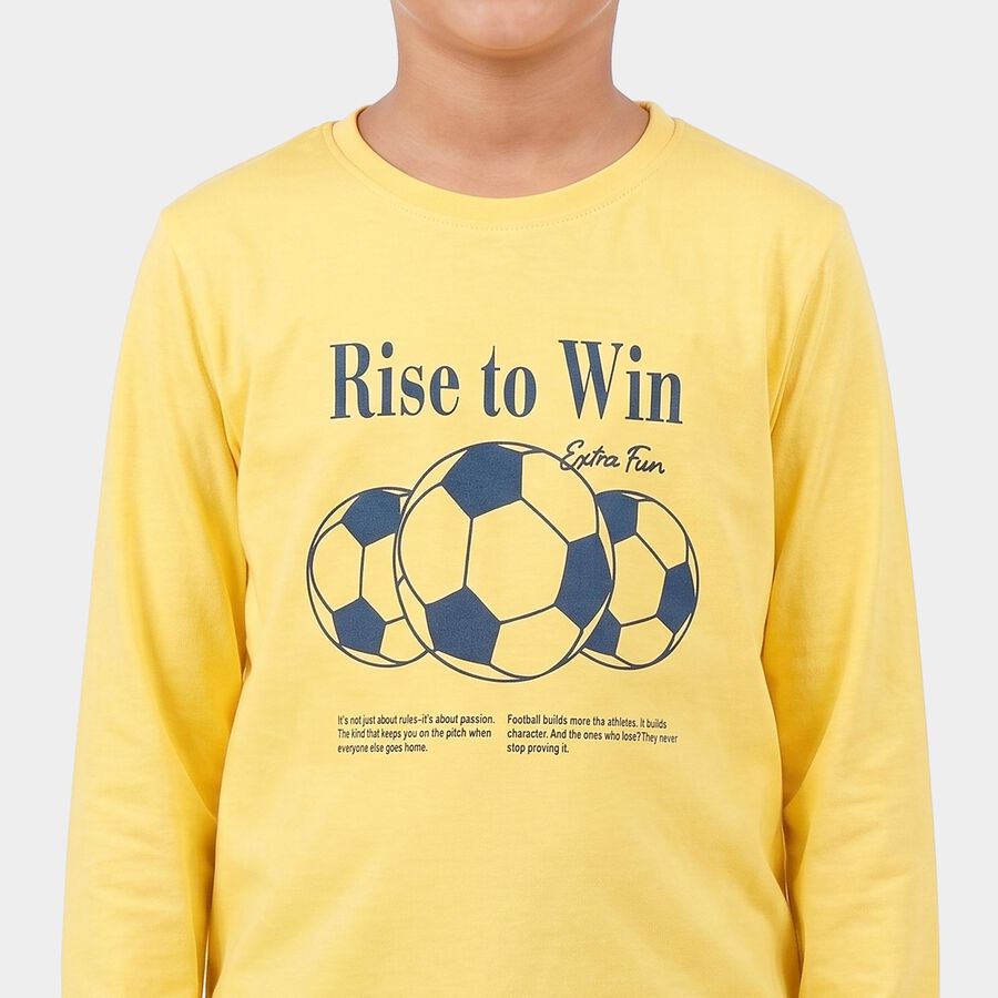 Boys Yellow Round Neck Regular Boys T-Shirt, पीला, large