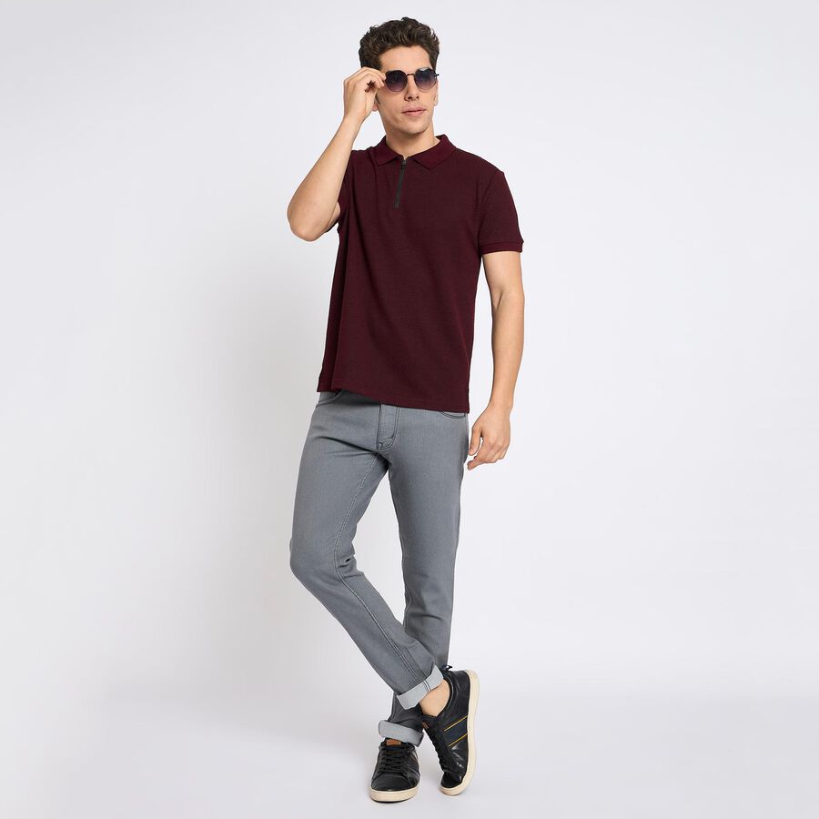 Men's Collared Half Sleeves T-Shirt, Wine, large