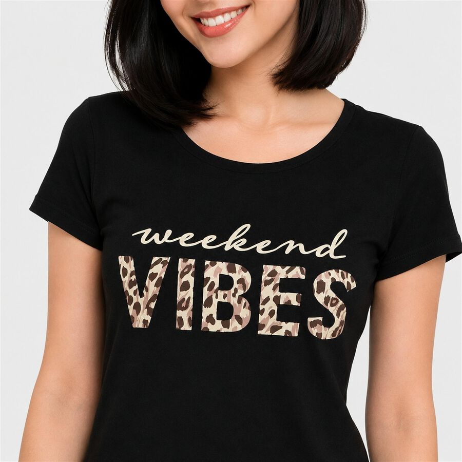 Women's Black Round Neck T-Shirt Style Nighty, काला, large