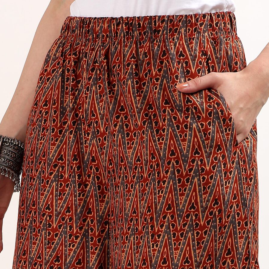 Women's Rust Flared Printed Elastic Waist Palazzos, रस्ट, large