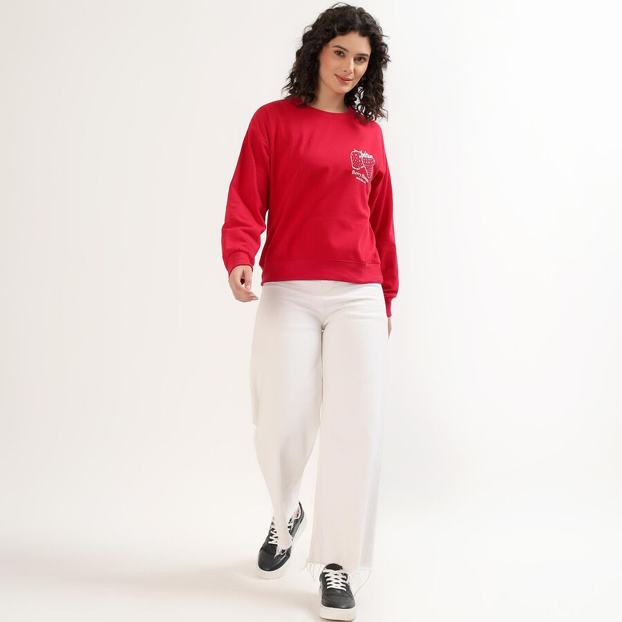 Women's Bright Cherry Red Crew Neck Casual Sweatshirt, Fuchsia, large image number null