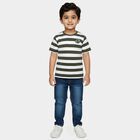 Boys' Olive Round Neck Striped T-Shirt, ओलिव, small