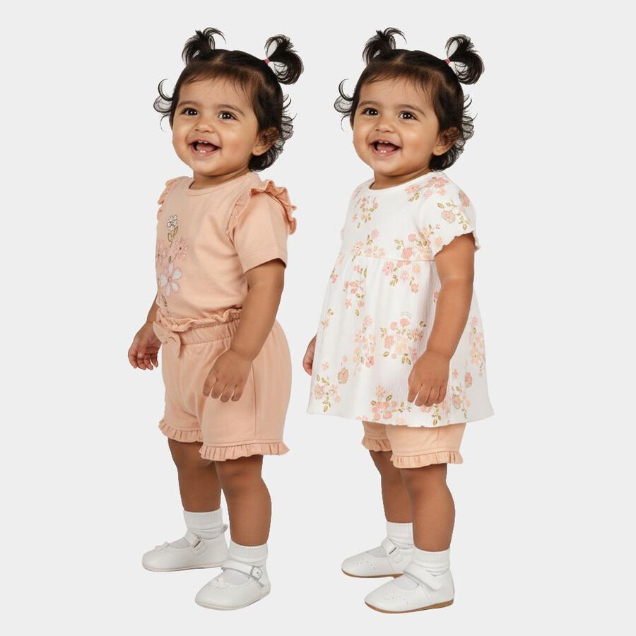 Infants Light Pink Cotton Crew Neck Casual Top and Shorts Set, Light Pink, large