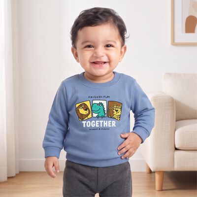 Infants Blue Crew Neck Graphic Print Sweatshirt