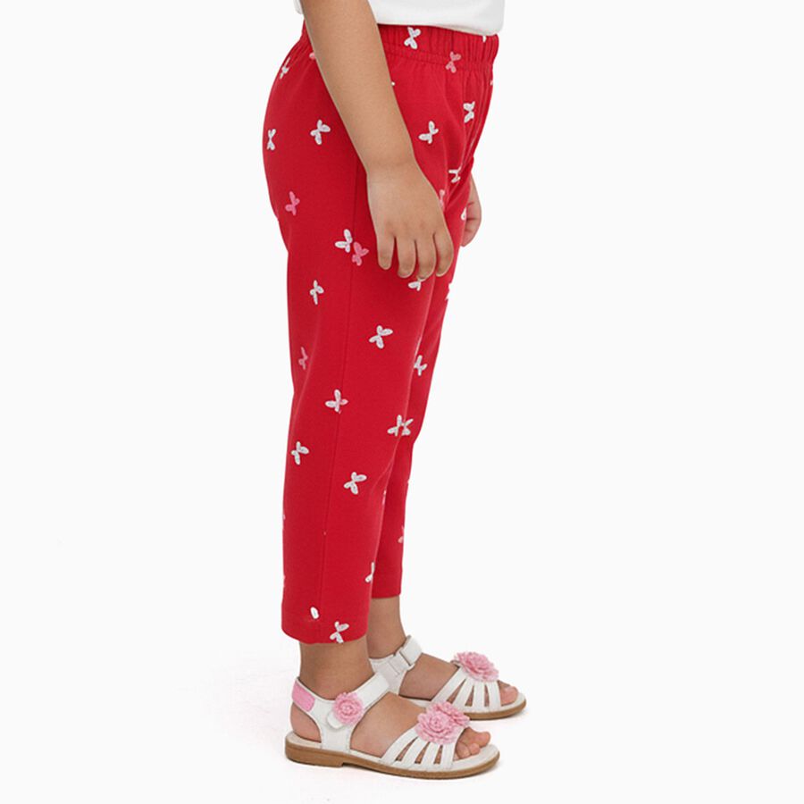 Girls Bright Cherry Red Butterfly Printed Cotton Blend Pyjama, रानी (फ्यूशिया), large image number null