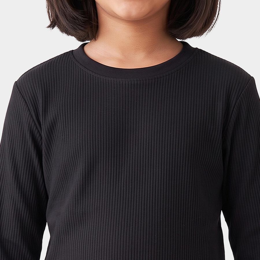 Girls' Black Long Sleeve Thermal, काला, large
