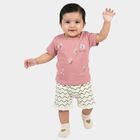 Infants Light Pink Cotton Crew Neck Casual Top and Shorts Set, Light Pink, small