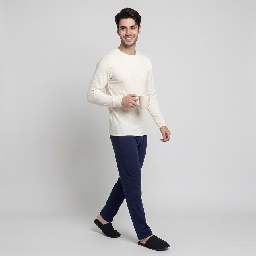 Men's Off White Long Sleeve Thermal, ऑफ व्हाइट, large