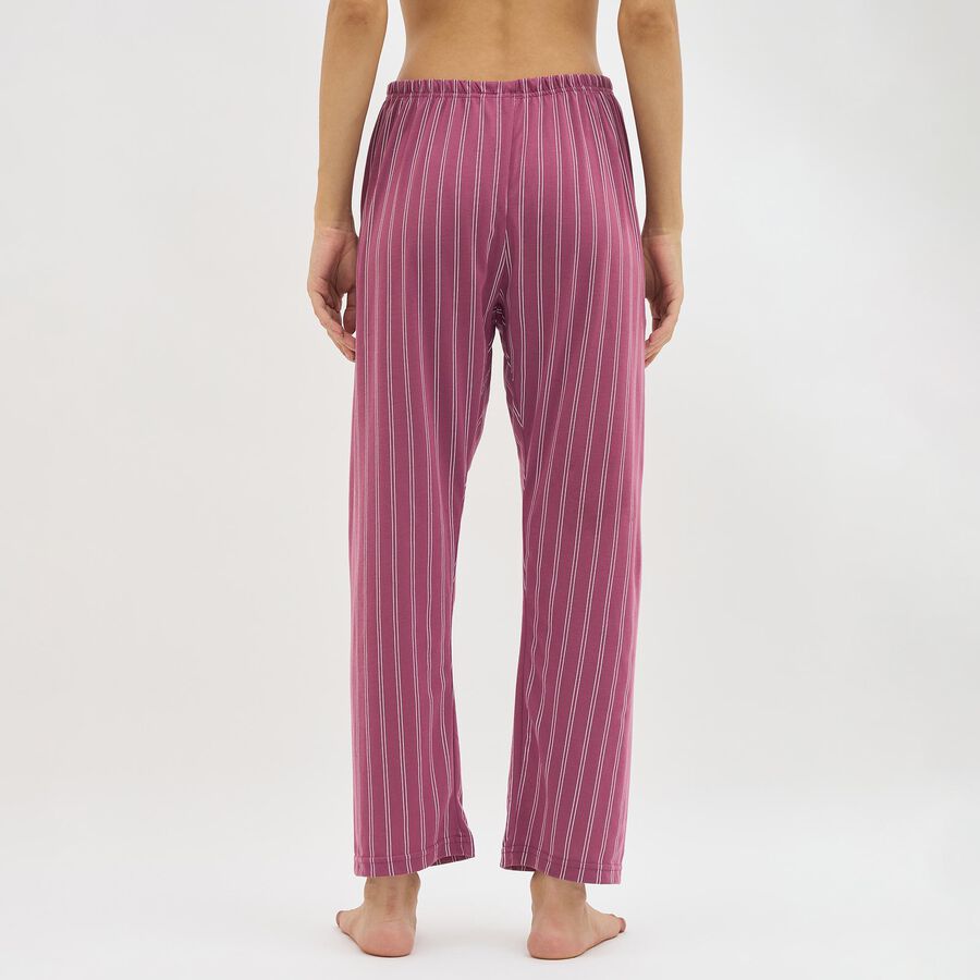 Women's Deep Berry Striped Relaxed Fit Full-Length Pyjama, Pink, large image number null